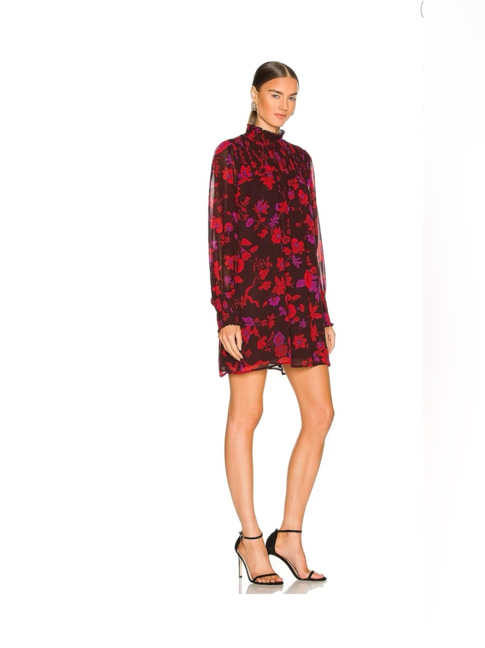 Sanctuary Burgundy Floral High-Neck Long-Sleeve Shift Dress